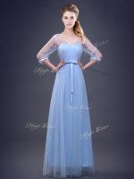 V-neck Half Sleeves Tulle Damas Dress Ruching and Bowknot Lace Up