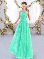 Fine Sleeveless Floor Length Lace Zipper Quinceanera Dama Dress with Apple Green