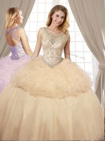 Ideal Scoop Organza and Tulle Sleeveless Floor Length 15 Quinceanera Dress and Beading and Ruffles