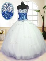 Decent White Ball Gowns Beading Quinceanera Dresses Lace Up Tulle Sleeveless Floor Length