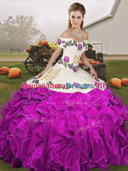 Floor Length Ball Gowns Sleeveless White And Purple Quinceanera Gowns Lace Up - Click Image to Close