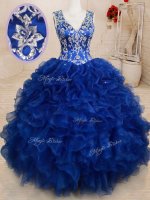 Custom Design Backless Organza Sleeveless Floor Length Vestidos de Quinceanera and Beading and Embroidery and Ruffles(SKU PSSW0196BIZ)