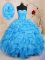 Affordable Baby Blue Sweetheart Neckline Beading and Ruffles and Hand Made Flower Quinceanera Dresses Sleeveless Lace Up