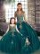 Fashion Peacock Green Ball Gowns Beading and Appliques Ball Gown Prom Dress Lace Up Tulle Sleeveless Floor Length