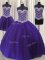 Stylish Three Piece Tulle Sweetheart Sleeveless Lace Up Beading and Sequins Quinceanera Gown in Purple