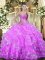 Lilac Ball Gowns Beading and Ruffled Layers 15th Birthday Dress Lace Up Organza Sleeveless Floor Length
