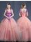 Glamorous Watermelon Red Sleeveless Organza Lace Up 15 Quinceanera Dress for Military Ball and Sweet 16 and Quinceanera
