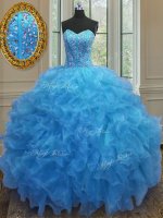 Clearance Floor Length Baby Blue Quinceanera Gown Sweetheart Sleeveless Side Zipper