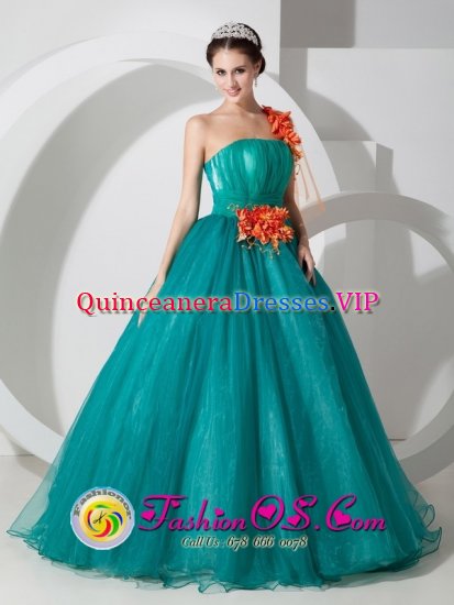 One Shoulder Quinceanera Dress With Hand Made Flowers Custom Made In Summersville West virginia/WV - Click Image to Close