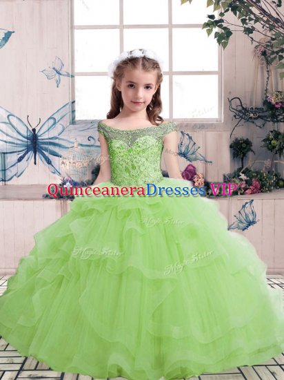 Scoop Sleeveless Lace Up Little Girls Pageant Dress Yellow Green Tulle - Click Image to Close