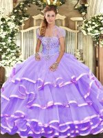 Strapless Sleeveless Lace Up Quinceanera Gown Lavender Organza