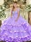 Strapless Sleeveless Lace Up Quinceanera Gown Lavender Organza