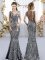 Silver Mermaid Sequins Damas Dress Side Zipper Sleeveless Floor Length