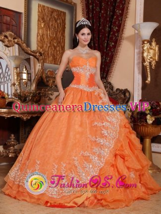 Gorgeous Orange Red Ruched Bodice Quinceanera Dress For Sweetheart Organza Beading Ball Gown in AshlandVirginia/VA