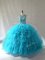 Baby Blue Ball Gowns Scoop Sleeveless Tulle Floor Length Lace Up Beading and Ruffles Quinceanera Gowns