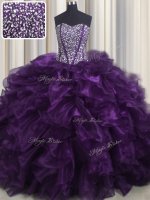 Sophisticated Bling-bling Purple Lace Up Sweet 16 Quinceanera Dress Beading and Ruffles Sleeveless With Brush Train