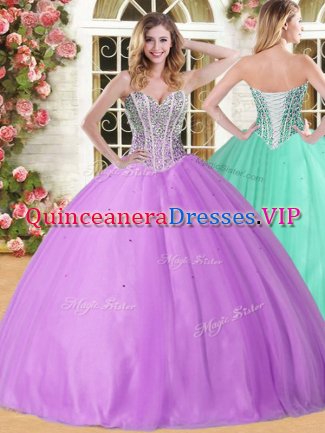 Smart Lilac Sweetheart Neckline Beading Sweet 16 Dresses Sleeveless Lace Up