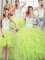 Four Piece Yellow Green Organza Lace Up Straps Sleeveless Floor Length Sweet 16 Dress Beading and Lace and Ruffles