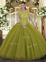 Comfortable Sleeveless Floor Length Beading Backless Sweet 16 Quinceanera Dress with Olive Green(SKU SJQDDT976002-2BIZ)
