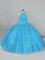 Stunning Aqua Blue Halter Top Neckline Beading and Lace Vestidos de Quinceanera Sleeveless Lace Up