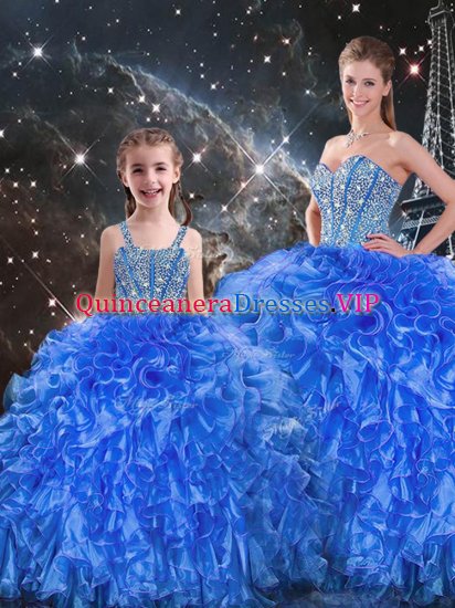 Ball Gowns Quinceanera Gowns Royal Blue Sweetheart Organza Sleeveless Floor Length Lace Up - Click Image to Close