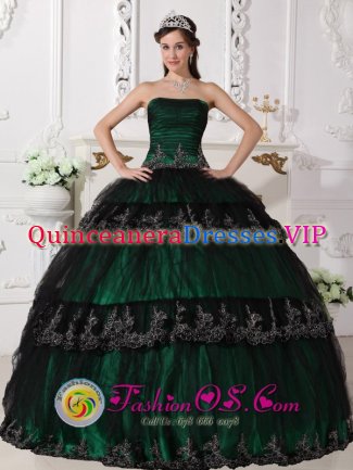 Taffeta and Lace For Dark Green Gorgeous Quinceanera Dress With Ruched Bodice and Appliques In Rivonia South Africa