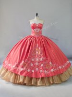 Watermelon Red Sweetheart Lace Up Embroidery Sweet 16 Quinceanera Dress Sleeveless(SKU PSSW1115-1BIZ)