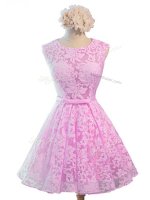Dramatic Lilac A-line Lace Scoop Sleeveless Belt Knee Length Lace Up Quinceanera Court Dresses(SKU SWBD149-10BIZ)