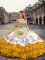 Sumptuous Floor Length Lace Up 15 Quinceanera Dress Gold for Military Ball and Sweet 16 and Quinceanera with Embroidery and Ruffled Layers