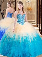 Gorgeous Sweetheart Sleeveless Tulle Vestidos de Quinceanera Embroidery and Ruffles Lace Up