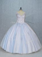 Artistic Blue Side Zipper Sweet 16 Dress Beading Sleeveless Floor Length