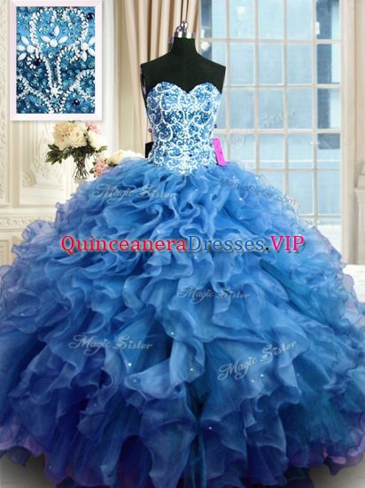 Floor Length Blue Sweet 16 Dresses Sweetheart Sleeveless Lace Up - Click Image to Close