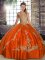 Orange Red Tulle Lace Up Sweet 16 Dress Sleeveless Floor Length Beading and Embroidery