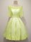 Romantic A-line Court Dresses for Sweet 16 Yellow Off The Shoulder Taffeta Half Sleeves Knee Length Lace Up
