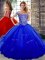 Beading and Ruffles Quinceanera Dress Royal Blue Lace Up Sleeveless Floor Length