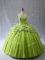 Sweetheart Sleeveless Brush Train Lace Up Quinceanera Gowns Yellow Green Organza and Tulle