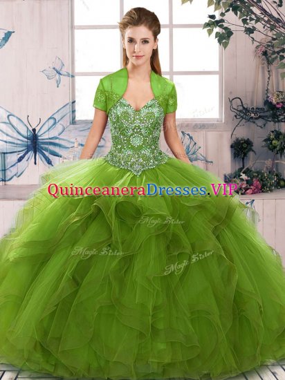 Unique Olive Green Off The Shoulder Lace Up Beading and Ruffles Quinceanera Dresses Sleeveless - Click Image to Close
