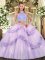 Latest Lavender Sleeveless Beading and Appliques and Ruffles Floor Length Vestidos de Quinceanera