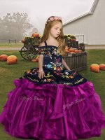 High Class Sleeveless Lace Up Floor Length Embroidery and Ruffles Kids Formal Wear(SKU PAG1285-10BIZ)