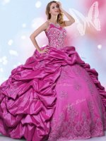 Ideal Fuchsia Lace Up Halter Top Beading and Lace and Appliques and Pick Ups Sweet 16 Quinceanera Dress Taffeta Sleeveless(SKU YSQD025-1BIZ)