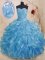 Blue Lace Up Quince Ball Gowns Beading and Ruffles Sleeveless Floor Length