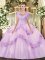 Fancy Sleeveless Floor Length Beading and Appliques Clasp Handle Quinceanera Gown with Lilac