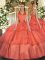 Shining Orange Red Lace Up 15 Quinceanera Dress Ruffled Layers Sleeveless Floor Length