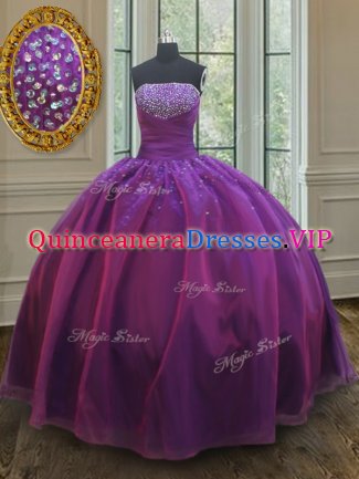 Charming Beading Sweet 16 Dresses Purple Lace Up Sleeveless Floor Length