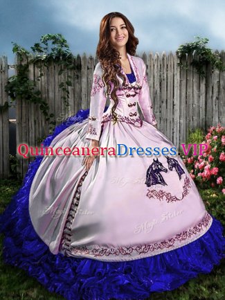 Dynamic Sweetheart Sleeveless Satin Sweet 16 Dresses Embroidery and Ruffles Lace Up