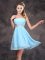 Pretty Sleeveless Mini Length Sequins and Ruching Zipper Damas Dress with Baby Blue