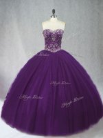 New Style Purple Lace Up Quinceanera Gown Beading Sleeveless Floor Length
