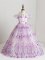 Hand Made Flower Party Dress Lilac Zipper Short Sleeves Floor Length