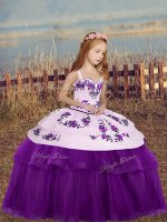 Custom Fit Eggplant Purple Lace Up Little Girl Pageant Dress Embroidery Sleeveless Floor Length
