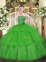 Strapless Sleeveless Tulle Sweet 16 Dress Beading and Ruffled Layers Lace Up(SKU SJQDDT1475002-1BIZ)